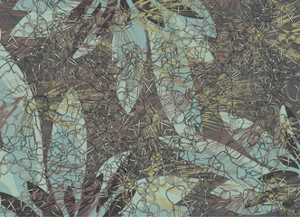 Tropical camouflage background for textiles or covers. Chaotic floral background for fashion trends, business concepts, fabric, scrapbooking, interior solutions, tiles, prints, posters, etc. Vector