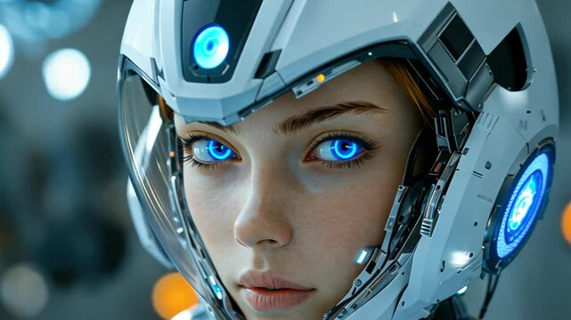 A closeup of a humanlike female android, showcasing advanced AI integration and a sleek design in soft daylight. - Powered by Adobe