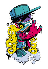 Street Art Groove: This vibrant illustration captures the energy and attitude of street art, showcasing a colorful character adorned in urban wear and expressive gestures.