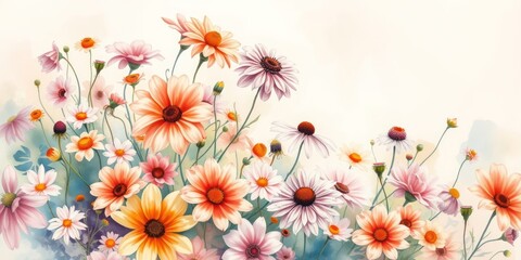 This stunning illustration showcases a blend of delicate wildflowers, petals, and buds rendered in soft tones, perfect for invitations and decorative designs