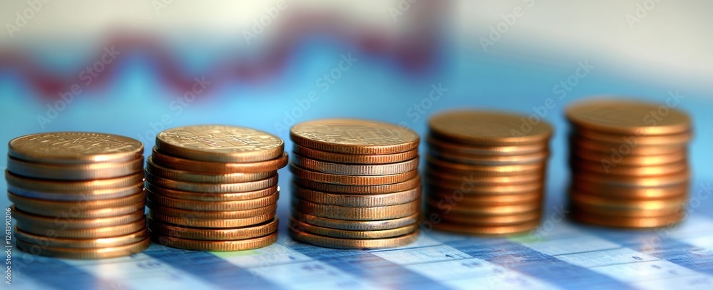 Aufkleber stacks of coins arranged on a financial chart representing investment growth and economic analysis w