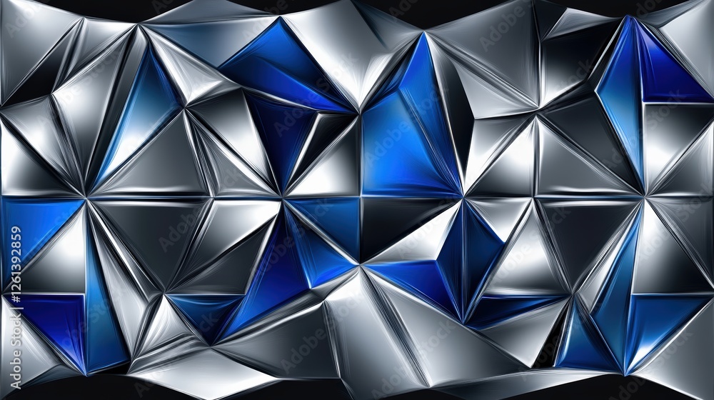 Poster abstract metallic triangular pattern in blue and silver