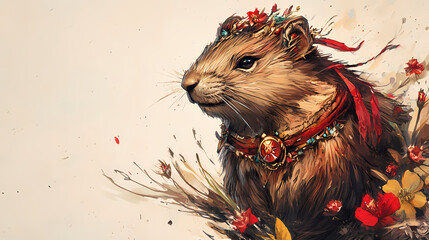 Groundhog day sign with a festive mood representing the holiday against a plain background. Shadowborne Paladins. Illustration