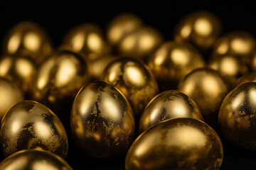 Golden Eggs Isolated Black Background