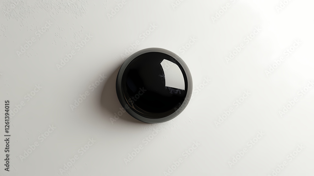 Wall mural Striking contrast closeup of single black button on white wall emphasizing texture and minimalist design. Shadowborne Paladins. Illustration