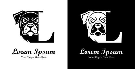 dog head logo design combined with the letter L
