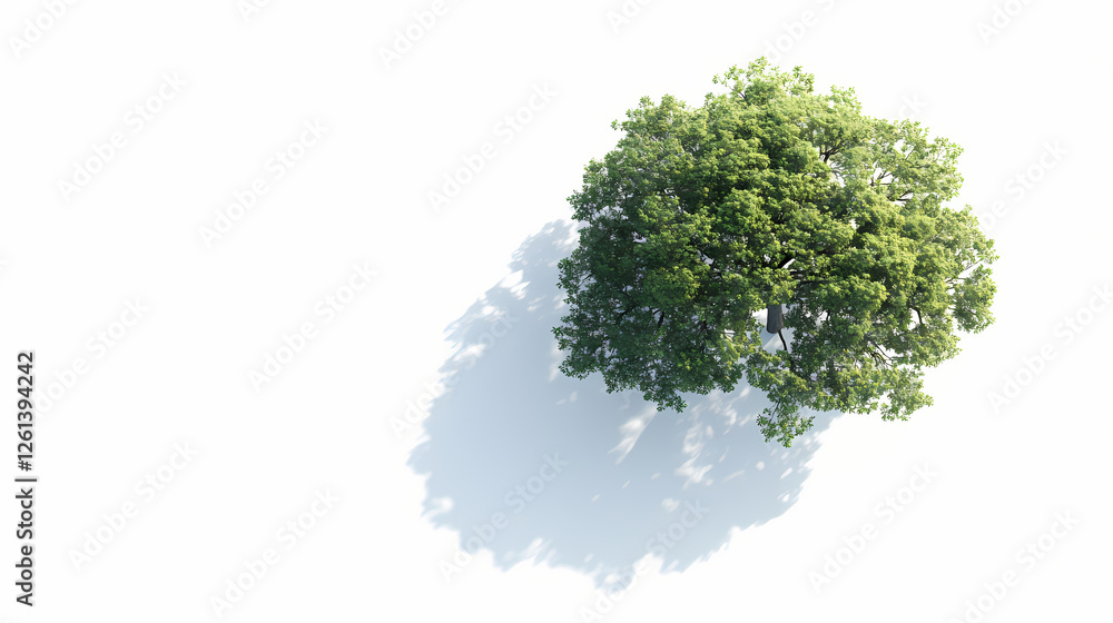 Canvas Prints top view tree on white plain background isolate aerial view big tree on white floor with clean shado