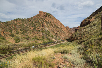 Railroad tracks next to the Arkansas River in Royal Gorge, Canon City, Colorado