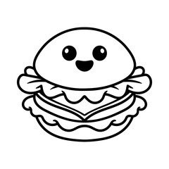 fun cute burger with face cartoon isolated drawing line style sketch classic vintage design illustration