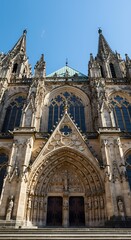 Fototapeta premium Majestic Cathedral: Stunning Interior & Exterior Views – Gothic Architecture, Stained Glass, Grand Design – Perfect for Religious, Historical, or Travel Themes