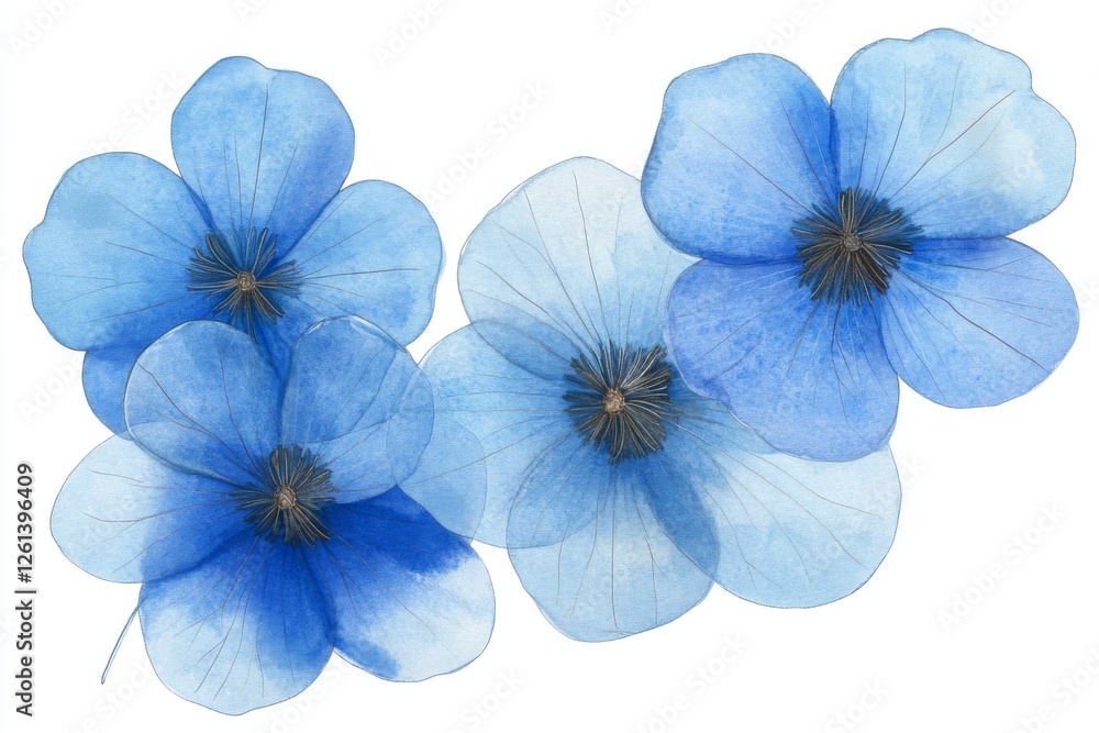 Wall mural A bunch of forget-me-nots. Sweet watercolor illustration, isolated on a white background. Suitable for spring floral designs, with blue tones