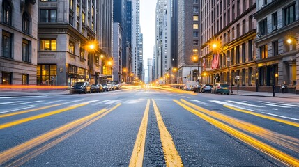 Obraz premium City street, evening traffic blur, skyscrapers, urban scene, business background