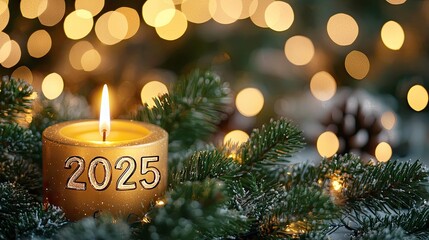 Illuminating 2025: A Glimmer of Hope and New Beginnings. Festive candlelit scene, perfect for New Year's and holiday greetings.