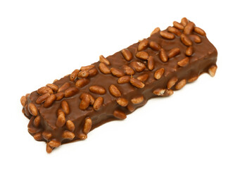 Satisfying chocolate bar coated with crunchy sesame seeds delights taste buds with every bite