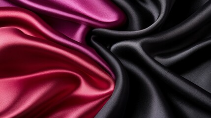 Obraz premium Draped satin fabric in shades of red purple and black