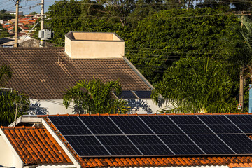 Residential house for high standard housing, with photovoltaic panels installed on the roof, for...