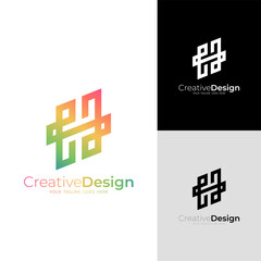 Letter H and S logo design combination, 3d colorful style