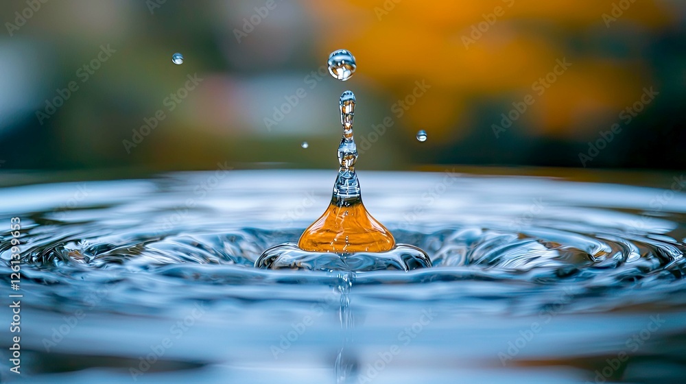 Aufkleber water drop impact: abstract macro photography of a single drop splashing into still water, creating 