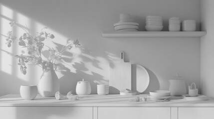 Minimalist Kitchen Still Life with Sunlight