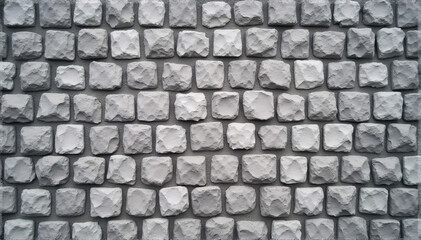 Smooth texture of a gray cobblestone wall or road backdrop. A path or pathway with a repeating surface pattern of tileable, gritty natural rock and stone. A 3D representation of a construction backgro