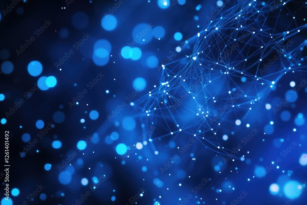 Poster abstract network of light points and lines in dark blue space