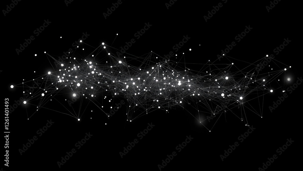 Poster abstract network graphic; digital connection; dark background; interconnected nodes