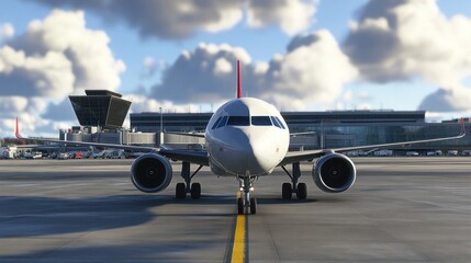 Commercial Airliner Awaiting Takeoff at Modern Airport Terminal Hub