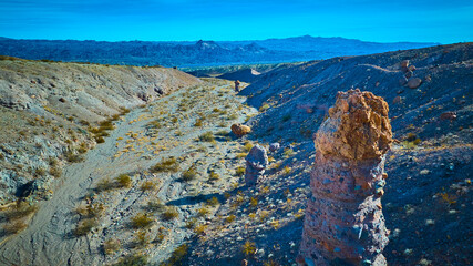 Aerial of Desert Hoodoos and Dry Riverbed in Nevada