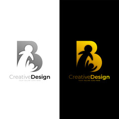 Letter B logo with people care design community, unity logos