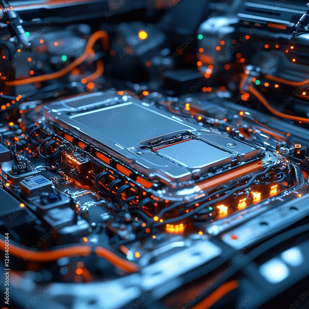 Poster exploring electronic components in a high-tech environment close-up view technology innovations