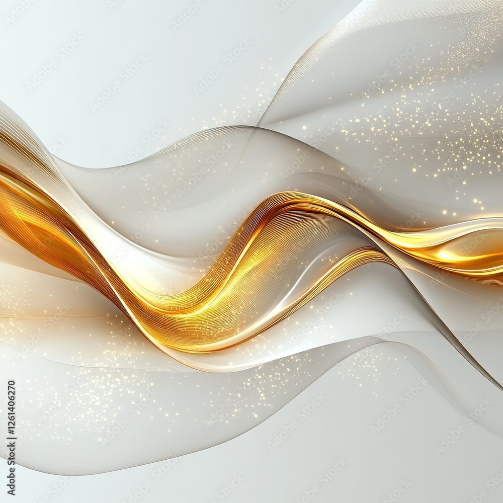 Poster dynamic golden waves abstract art digital artwork modern design bright environment close-up view flu