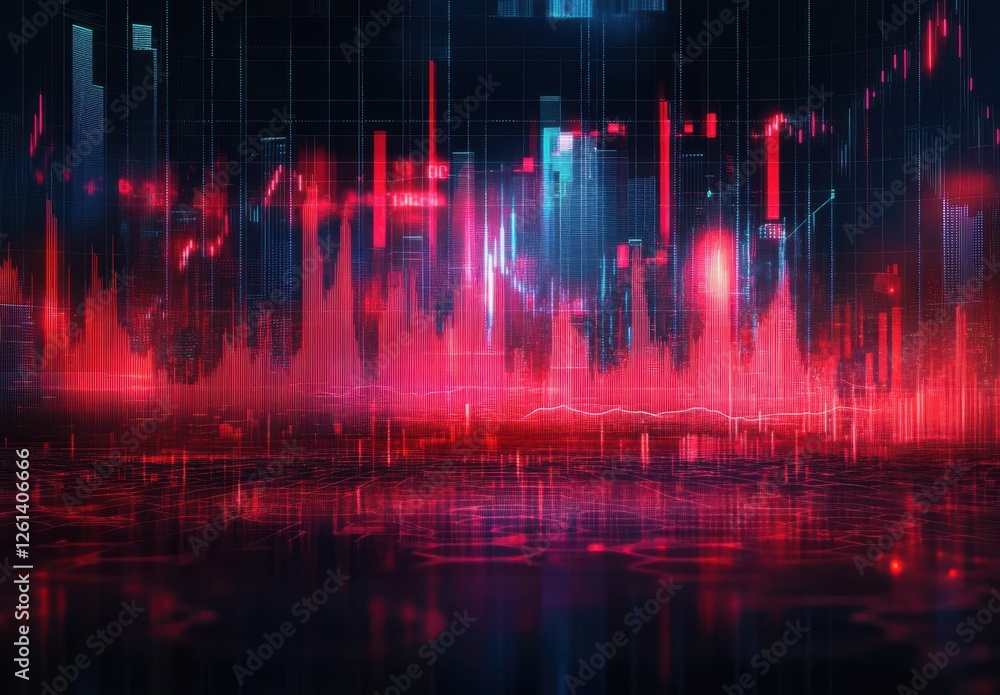 Poster abstract digital financial chart with red graphs and vibrant background in a futuristic setting for 