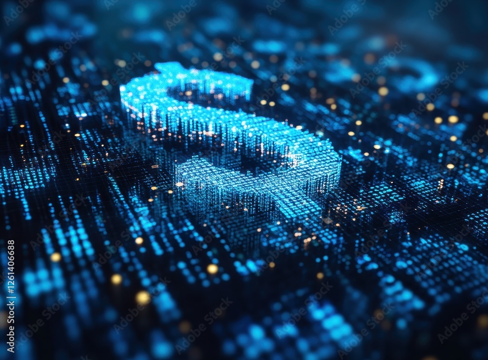 Aufkleber abstract digital representation of currency symbol with glowing particles and data streams creating 