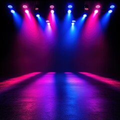Illuminated dance stage setup night club image dark environment front view performance concept