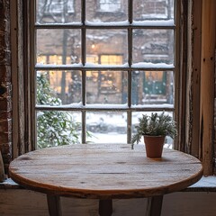 Cozy winter scene with potted plant urban interior photography warm atmosphere indoor viewpoint tranquil concept