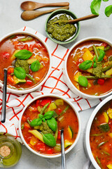Minestrone soup with pesto.style hugge.selective focus