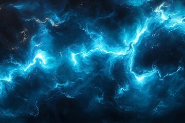 Energetic Liquid Motion with Bold Electric Blue and Black Streaks

