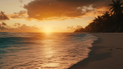 Obraz premium A serene sunset over the ocean, reflecting warm colors on the water