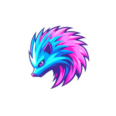 Obraz premium Neon blue pink porcupine side Head, fire mode, Gaming Logo Design isolated at white background