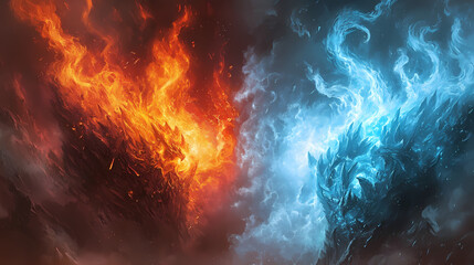 Fiery inferno and glacial blizzard: a clash of elements. Frozen Cosmic Storms. Illustration