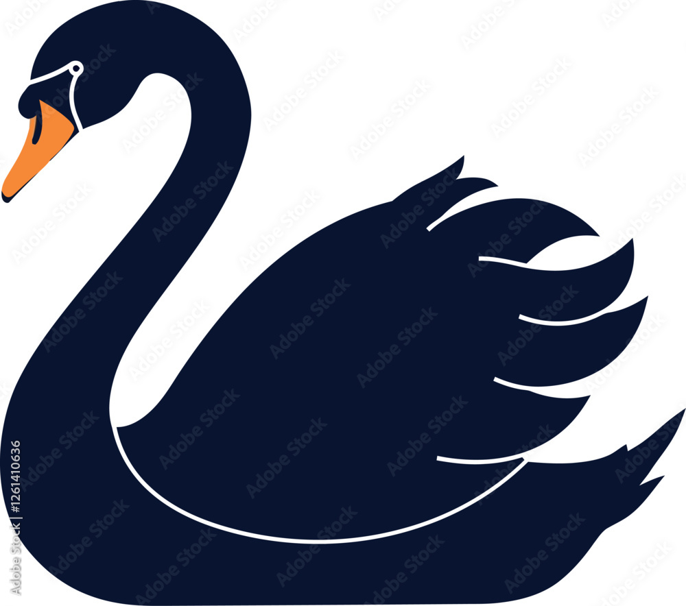 Poster elegant black swan in a minimalist design style showcasing graceful curves and flowing lines in vect