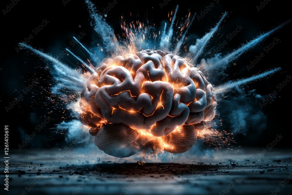 Aufkleber brain is exploding in a blue and white background