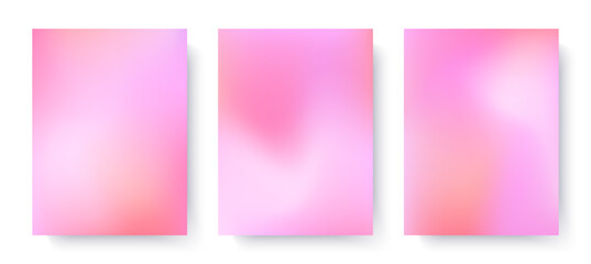 Fototapeta premium Vector set of mesh gradient backgrounds in soft pink colors.Copy space for text.Abstract iridescent illustrations in romantic aesthetic.Modern templates for banners,branding design,web,social media.