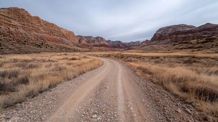 Dusty Canyon Road Winding Through Dry Mountain Landscape