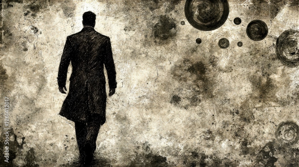 Poster mysterious figure walking into the unknown surreal artistic background digital art abstract environm