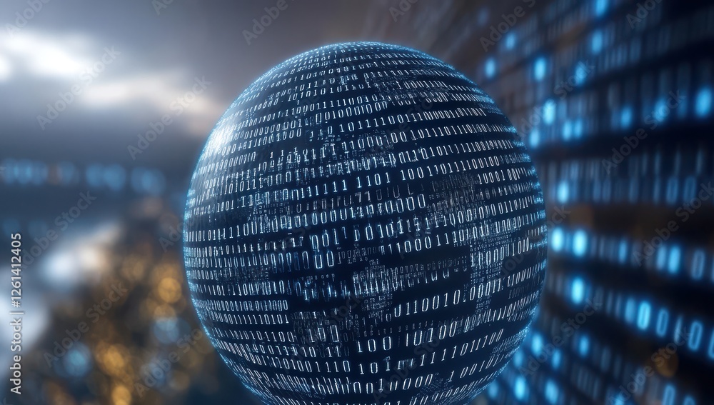 Poster digital globe with binary code representing global connectivity and information technology trends in