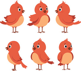 Fototapeta premium Red birds displaying different poses in flat design style vector art