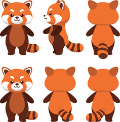 Fototapeta premium Cute red panda character design in flat style showcasing multiple angles in vibrant vector art