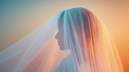 Ethereal bride with embroidered veil in mysterious romantic portrait