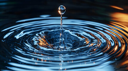 Water drop impact, ripples, dark background, studio lighting, clean energy concept